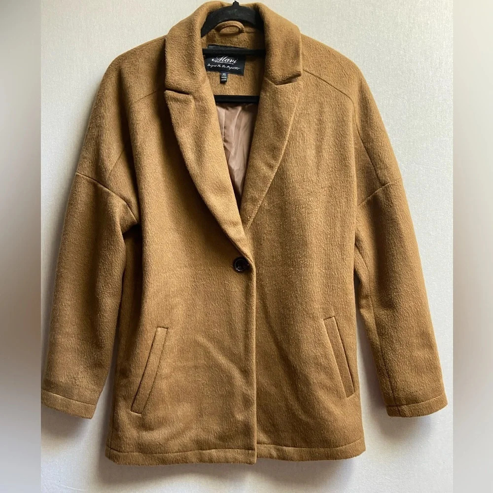 Mavi Tan Wool Blend One Button Drop Shoulder Blazer Jacket XS